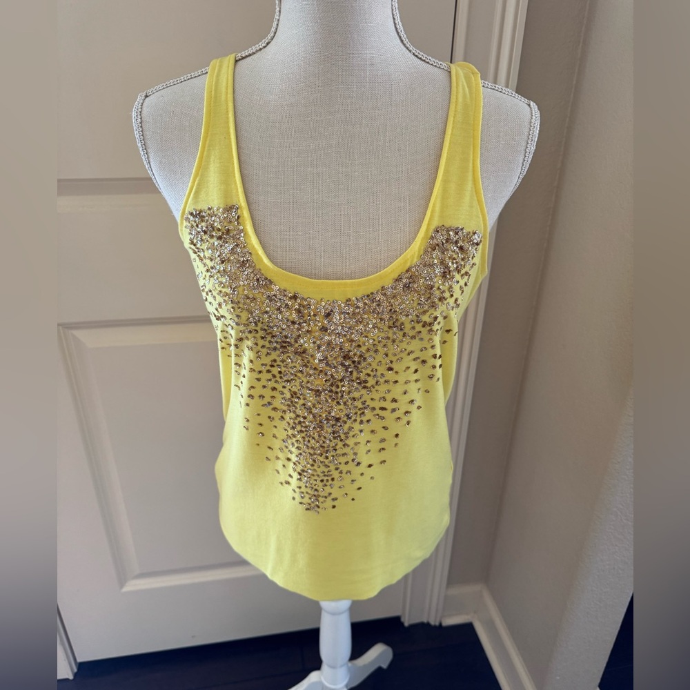 T-Bags Yellow Embellished Tank Top with Gold Details